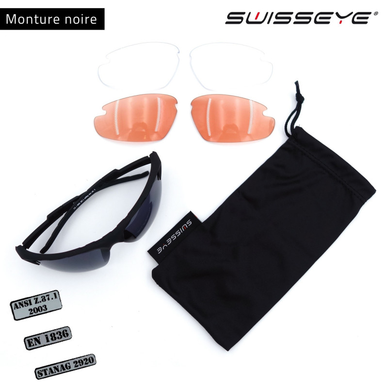 Lunettes balistiques SwissEye Apache – 3 verres interchangeables, protection UV 100 %, monture PC impact Lunettes balistiques SwissEye Apache – 3 verres interchangeables, protection UV 100 %, monture PC impact