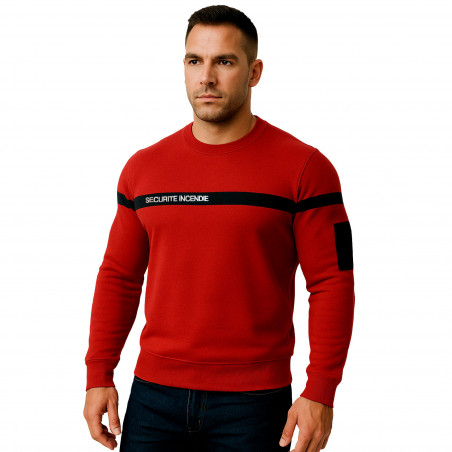 Sweat-shirt rouge Sécurité Incendie — manches longues, mix coton/polyester