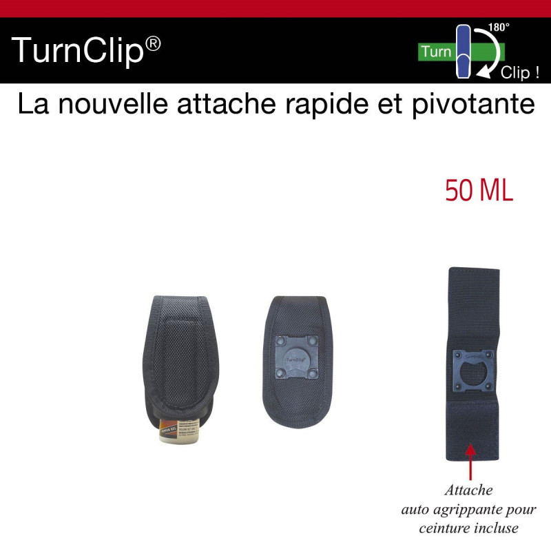 Étui porte-aérosol pivotant TURNCLIP® – fixation rapide et polyvalente