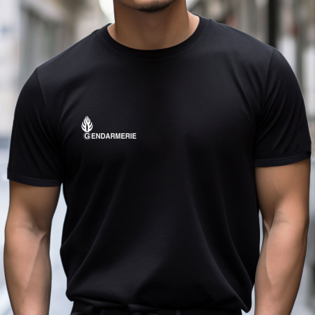 T-Shirt Noir Gendarmerie Coton 150g - Marquage Blanc/Jaune - Pro