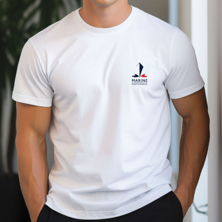 T-shirt blanc Marine Nationale – 100% coton, coupe classique unisexe
