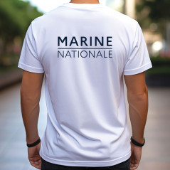 T-shirt blanc « Marine Nationale » – Coupe classique unisexe, col rond, motif bleu marine