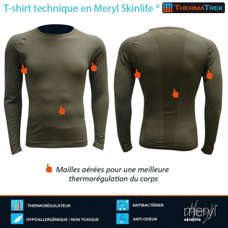T-shirt Thermatrek manches longues thermorégulateur, antibactérien, hypoallergénique et anti-odeur