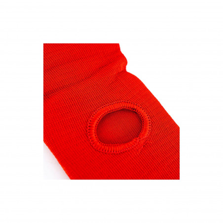 Protège-tibias + pied coton rouge — paire, mousse haute densité, Velcro