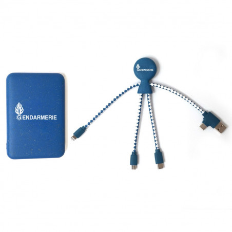 Batterie externe 5000 mAh bleue + câble multi-connecteurs