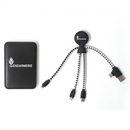 Batterie externe 5 000 mAh noire + câble multi-connecteurs – Recharge mobile pro