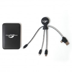 Batterie externe 5 000 mAh noire + câble multi-connecteurs