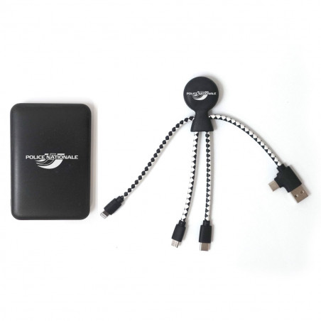 Batterie externe 5 000 mAh noire + câble multi-connecteurs