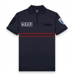 Polo ASVP Manches Courtes Zippé Respirant Bleu Marine