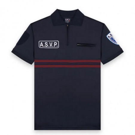 Polo ASVP Manches Courtes Zippé Respirant Bleu Marine