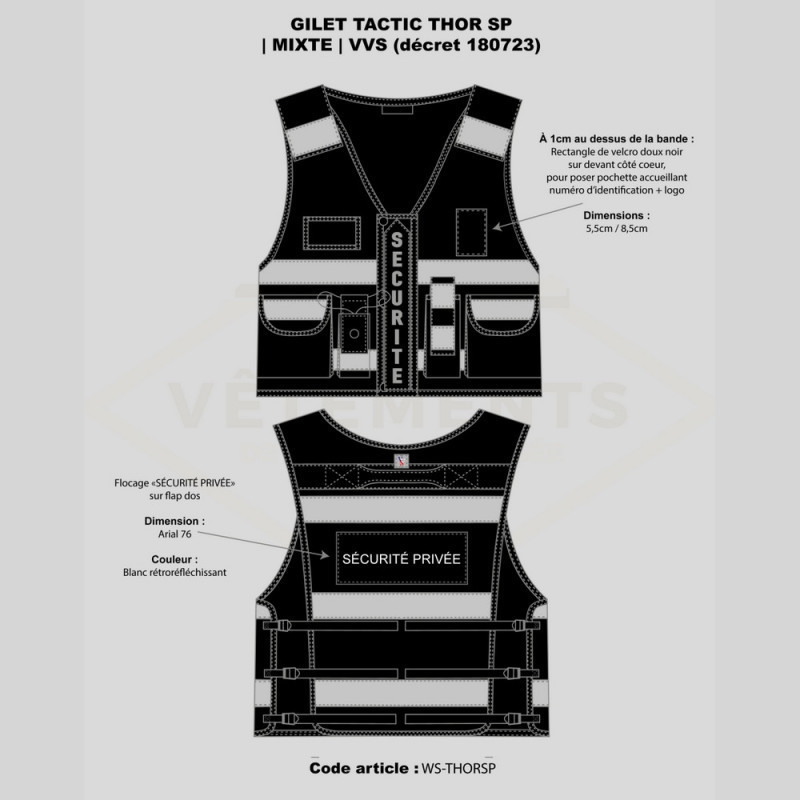 THOR SECURITE PRIVEE avec pochette transparente rectangulaire| Décret 180723