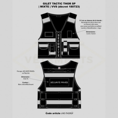 GILET THOR SECURITE PRIVEE avec pochette transparente rectangulaire| Décret 180723
