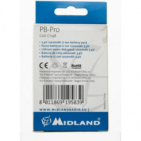 Midland PB-Pro C1148, Pack Batterie pour Midland G7 Pro, 1200mAh (7,4 V), Pack Batterie pour Talkie Walkie