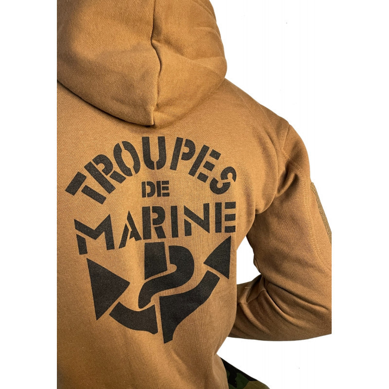 Sweat-shirt avec capuche et zip coyote TROUPES DE MARINE