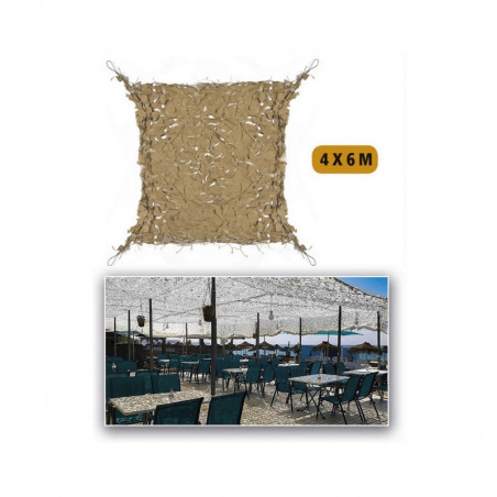 Filet de camouflage renforcé Sable 4m x 6m + cable acier 70/80% d ombrage