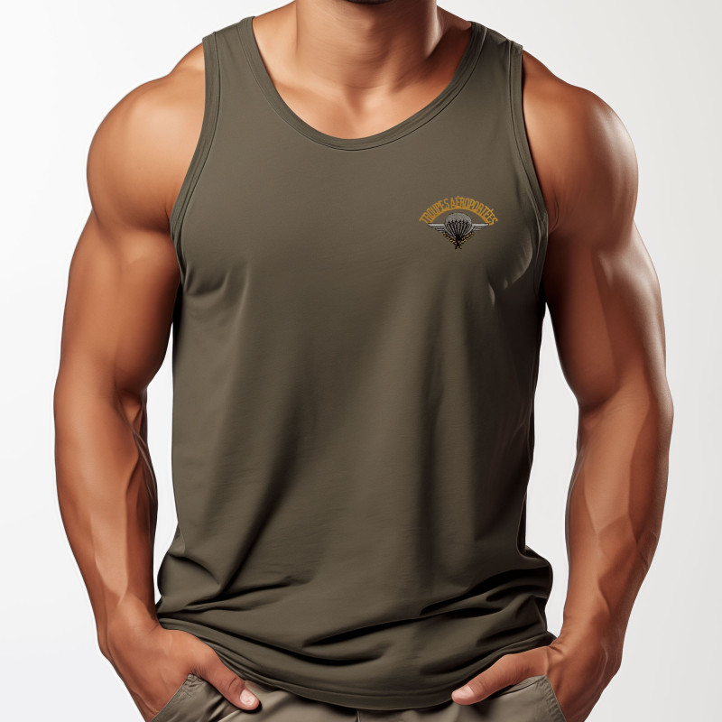 Débardeur vert armée brodé Parachutistes Débardeur vert armée brodé Parachutistes